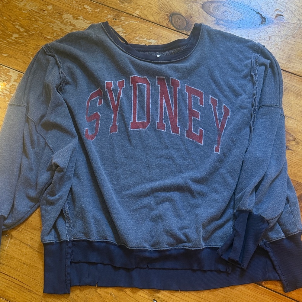 Free People Navy Crewneck Sweatshirt with Red 'SYDNEY' Graphic